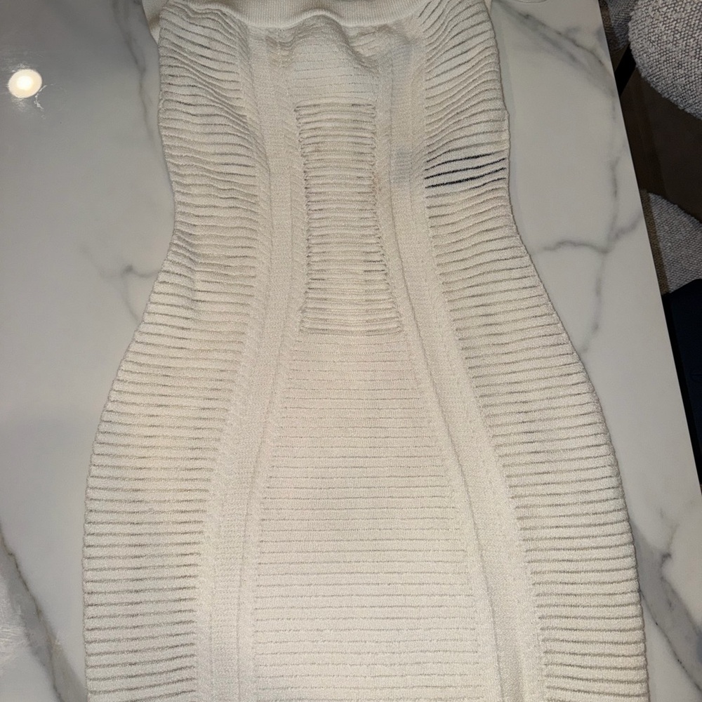Women’s Balmain Ivory Ribbed Bodycon Dress